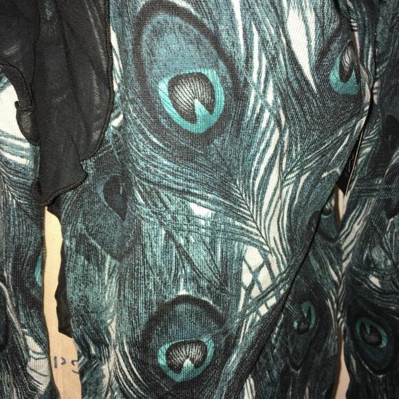 Anne Klein Peacock Print Silk-Cotton-Nylon Ruffle Neck Cardigan Sweater 0X NWT - Picture 10 of 10